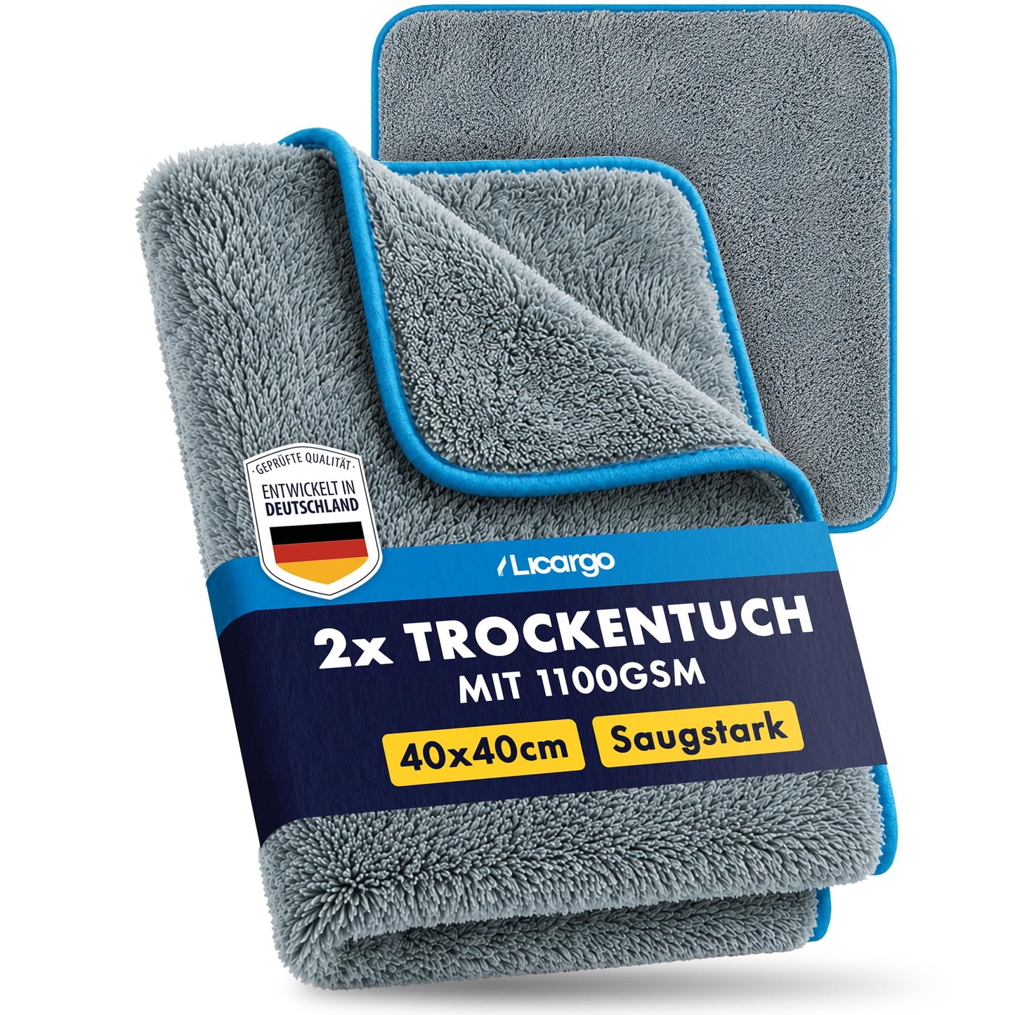 Licargo : lot de 2 chiffons en microfibre pour voiture - 1 100 g/m² - 40 x 40 cm - ne peluchent pas et n'abîment pas la peinture