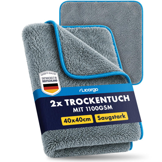 Licargo : lot de 2 chiffons en microfibre pour voiture - 1 100 g/m² - 40 x 40 cm - ne peluchent pas et n'abîment pas la peinture