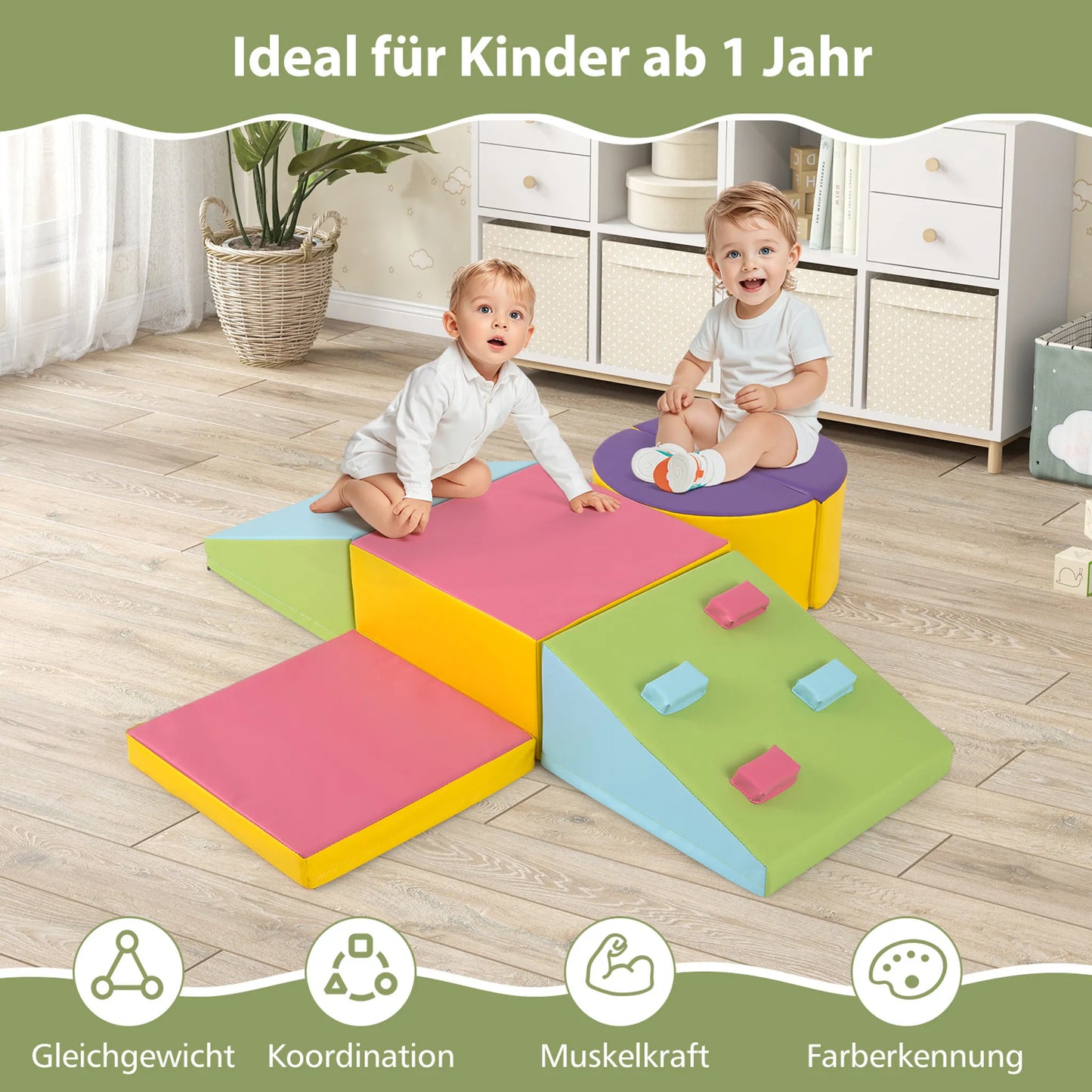 Ensemble de jeu d'escalade Coast en mousse – Doté de fermetures velcro et de coutures soignées, avec des blocs d'escalade faciles à saisir – Pour les salles de jeux et les crèches – Cuir coloré et mousse EPE