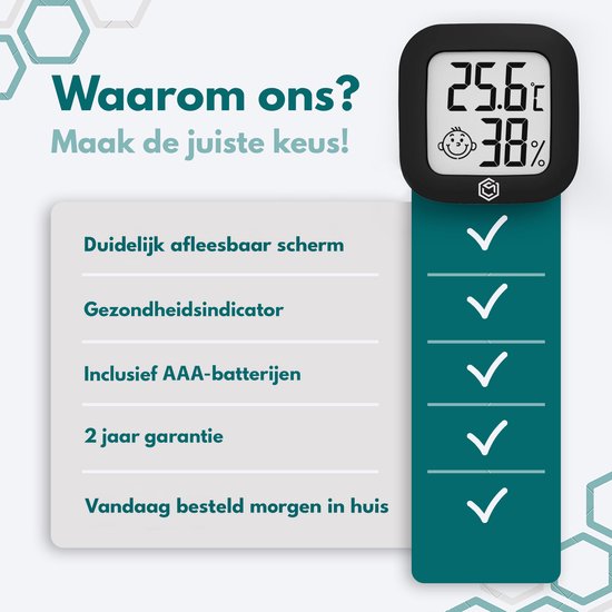 Ease Electronicz hygromètre - Station météo - Humidimètre - Thermomètre d'intérieur - Pile et bande adhésive incluses