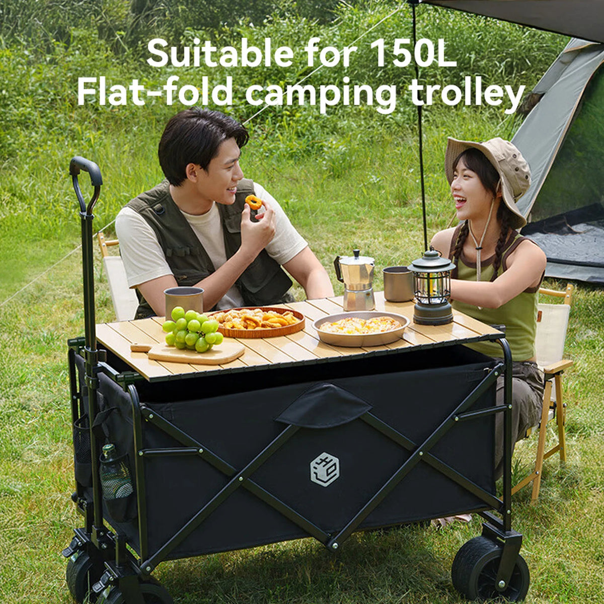 Caisse de camping Ochama 150 L avec plateau de table - Boîte de rangement pliable - Voiture et camping