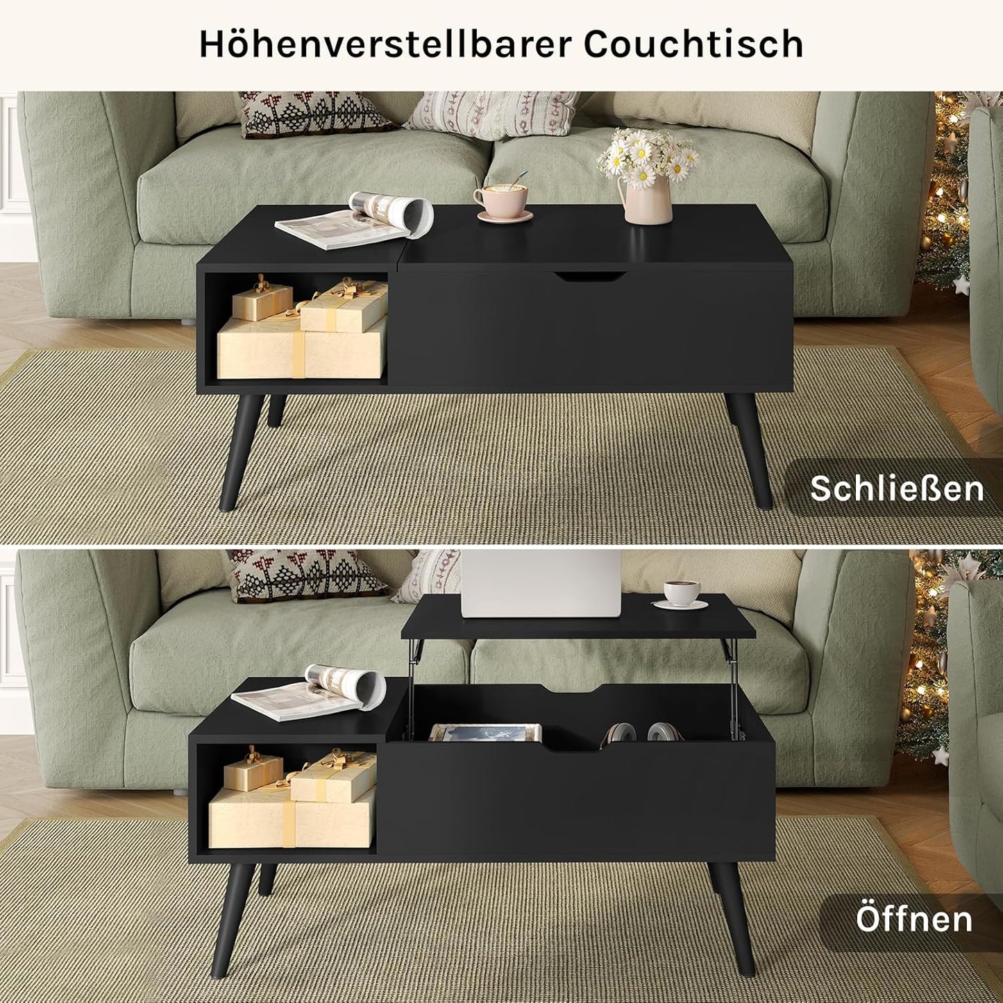 Table basse Woltu à hauteur réglable - 100 x 57 x 50 cm - Noir