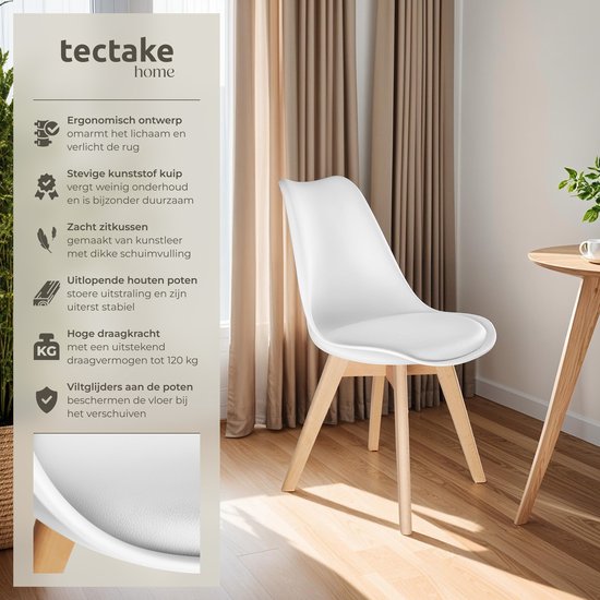 tectake® Chaise de salle à manger Frederikke - Lot de 6 chaises de salle à manger avec assise rembourrée en tissu - Pieds en bois massif - Chaises ergonomiques adaptées au salon, à la salle à manger, à la chambre et à la cuisine - Capacité de charge : 120