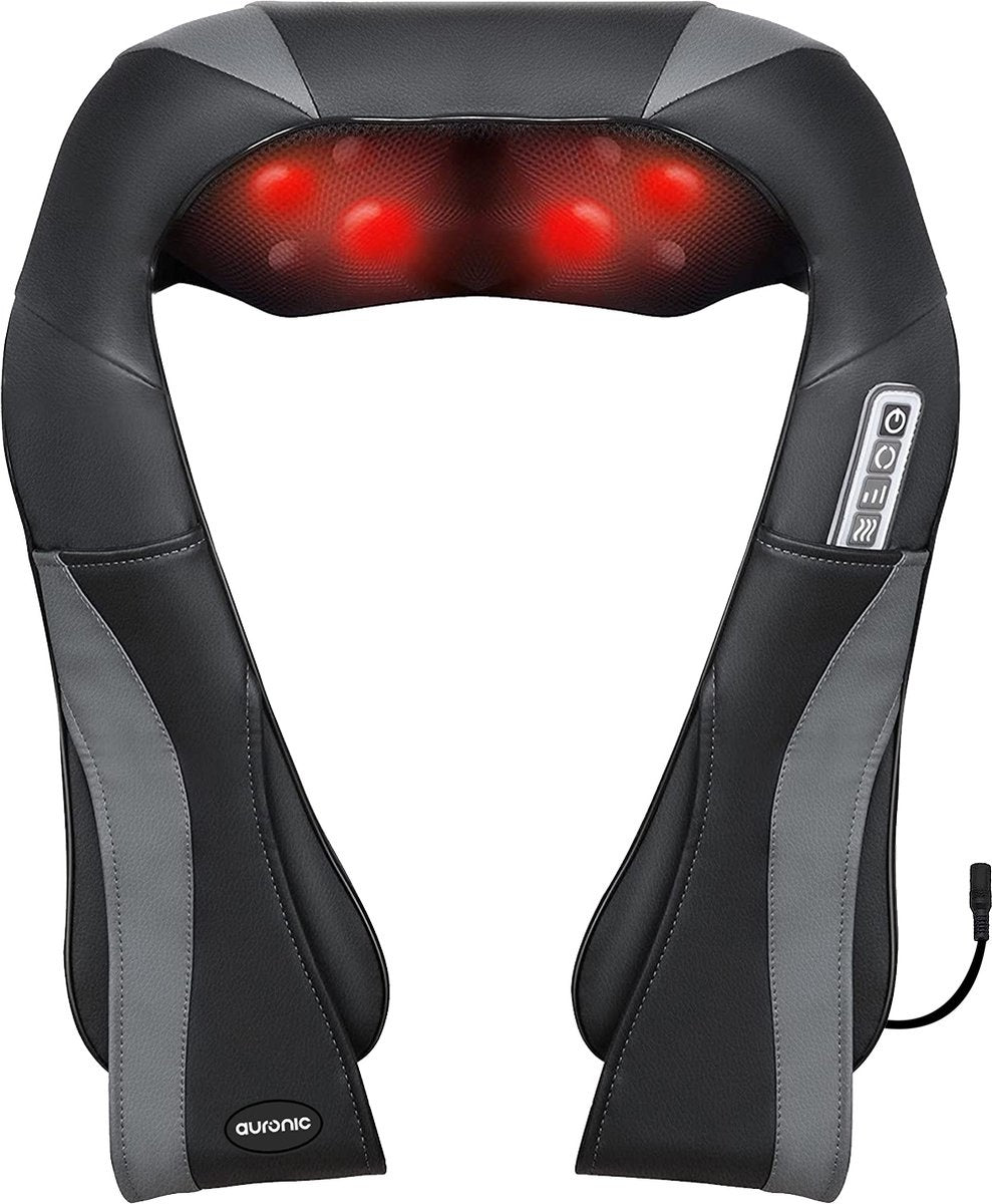 Appareil de massage Shiatsu – Auronic - Coussin de Massage Shiatsu - Chauffant pour cou, nuque et épaules – Noir/Gris