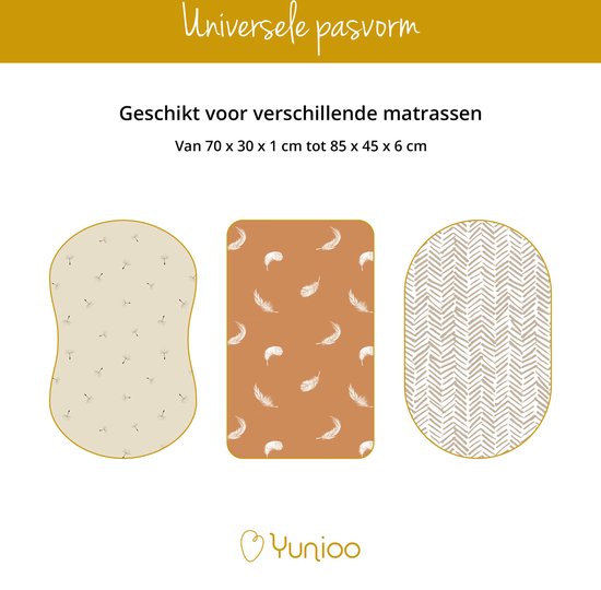 Yunioo® Drap berceau universel │ Drap-housse bébé pour landau, panier à langer et panier mosaïque │ Housse de matelas à langer │ Cadeau de maternité baby shower │ 3-pack │40x80 cm élastiqué