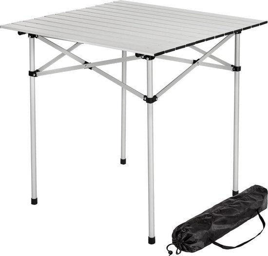tectake® - Table de camping - Pliante - Sac de transport inclus - 70 x 70 cm - Gris