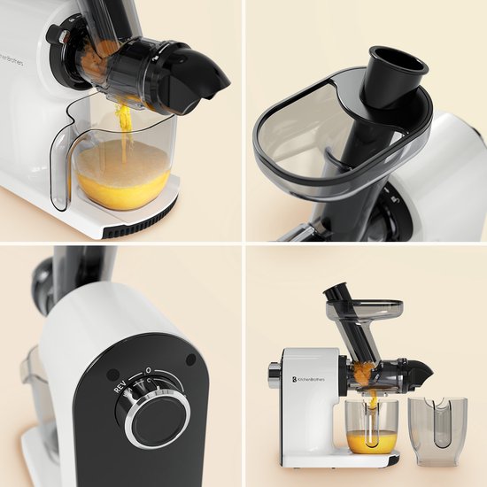 KitchenBrothers Extracteur de jus - Compact - Presse-agrumes - Presse-légumes et fruits - 45 mm - 500 ml - Blanc