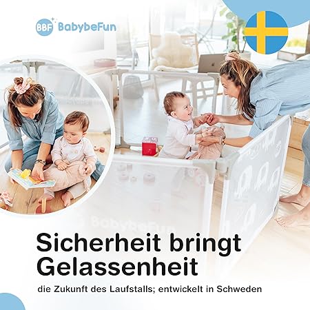 BabybeFun Baby Box pliable 150x180 cm - Gris - Box stable et flexible pour bébés et enfants en bas âge - Barrière de sécurité et grille de protection