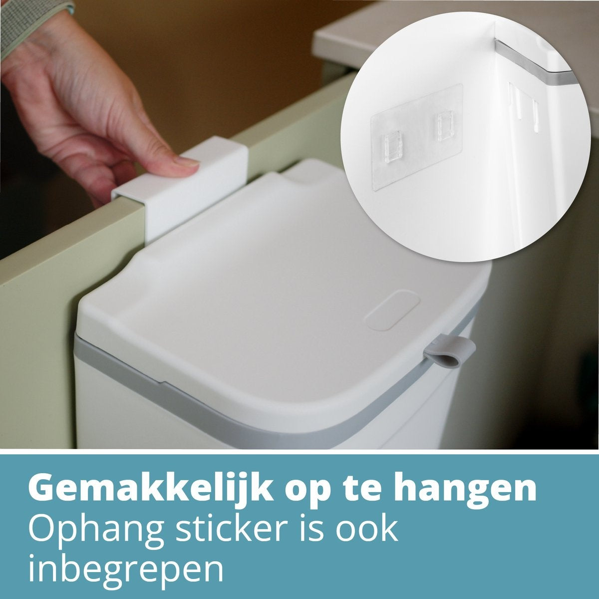 Homra GFT Waste Bin 9L - Countertop Waste Bin with Lid - Hanging Trash Bin with Loose Inner Bucket - Compost Bin 9 Liter for Vegetables and Fruit - Mini - White - Easy to hang up