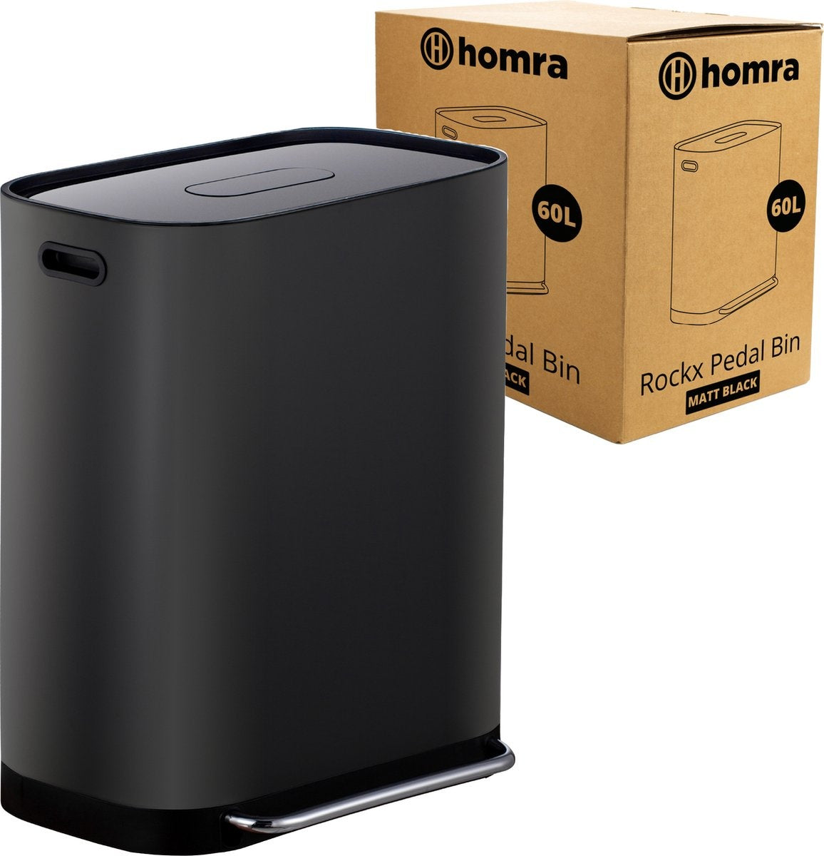 Homra Poubelle à double compartiment 60L  - Pédale en métal - filtre anti odeurs -2x30L - Noir