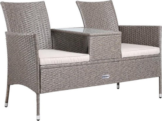 Banc de jardin Casaria Polyrattan - Coussin inclus - 143x55x88 cm Beige