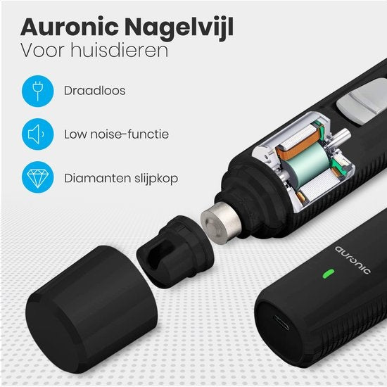 Auronic lime à ongles électrique - pour animaux - rechargeable - sans fil - tête de lime diamantée - chiens/chats - noircissement