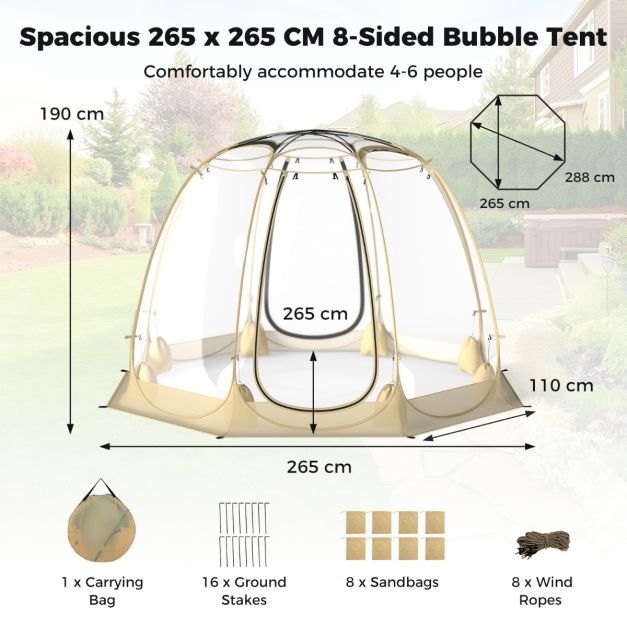 coast 630° transparent tente à bulles 265 x 265 x 190 cm pour 5-6 personnes, beige