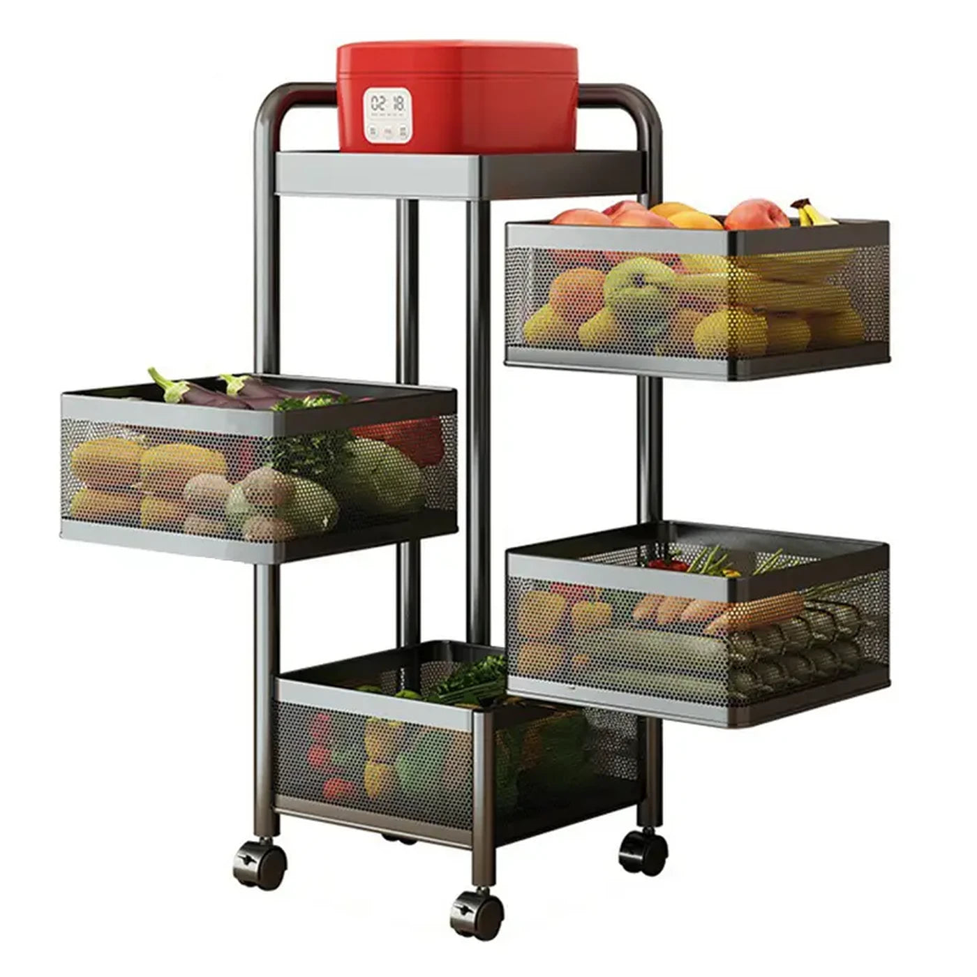 Maxcook - Chariot de cuisine sur pied, support de rangement pivotant - 5 étagères