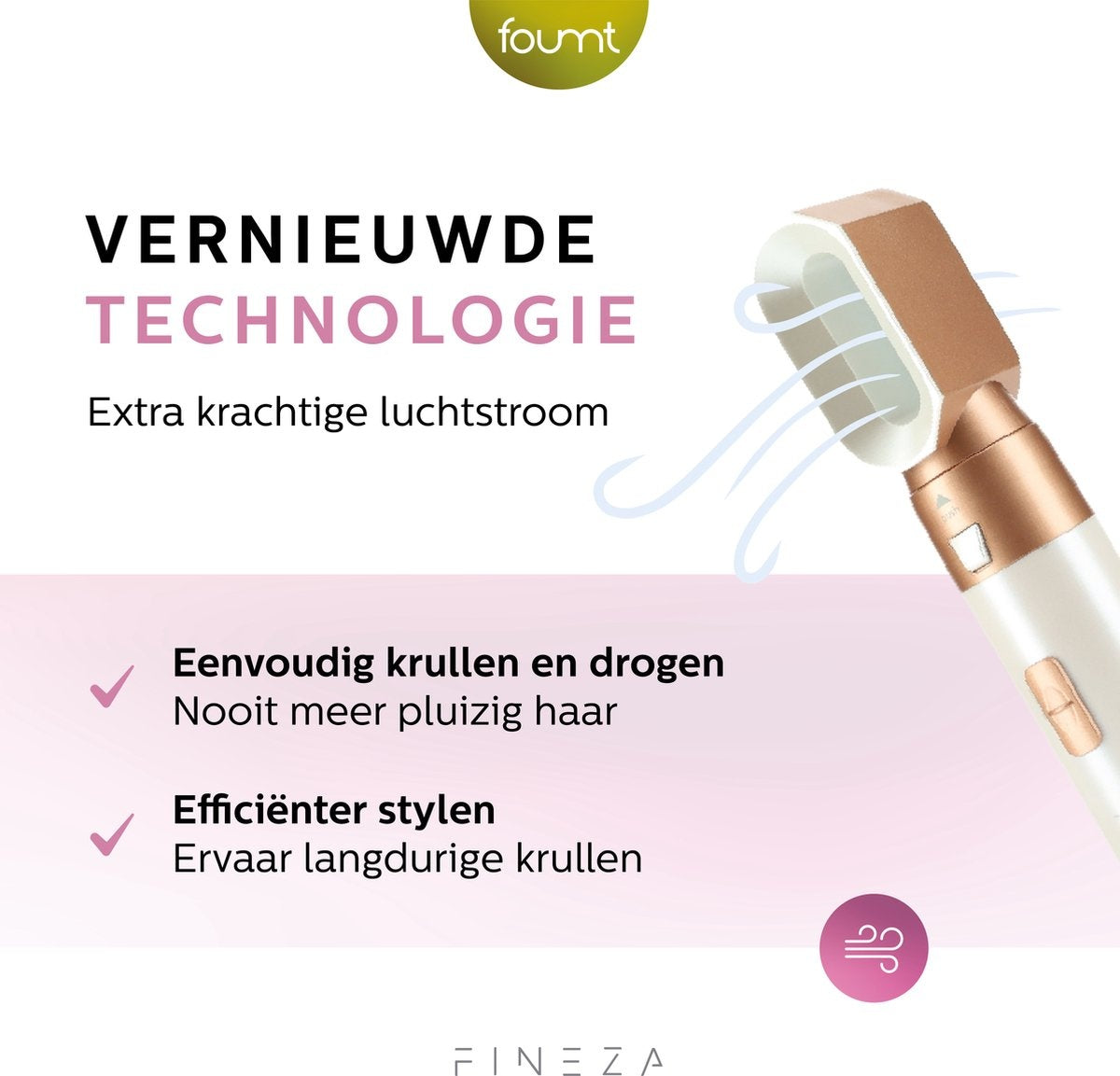 Brosse coiffante 5 en 1, Fineza, 4 Embouts, Blanc/Or Rose