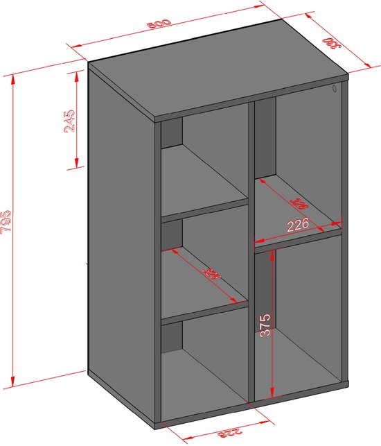 VDD - Armoire à compartiments - Armoire à compartiments séparateur de pièces - Armoire à compartiments noire - Armoire murale - Bibliothèque - Bibliothèque noire - Bibliothèque noire - 5 compartiments