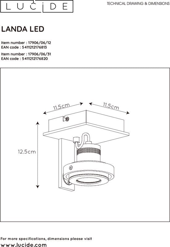 Lucide LANDA - Spot de plafond - LED à intensité variable vers les teintes chaudes - GU10 - 1x5 W 2200 K/3000 K - Chrome mat