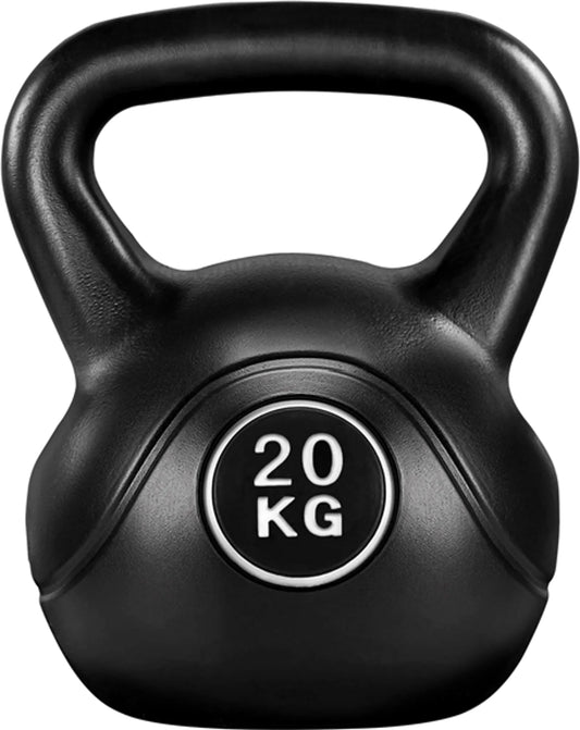 Yaheetech Kettlebell 20 kg - 27.5 x 26.5 x 34 cm - Poignée ergonomique, boîtier en plastique anti-rayures et remplissage en ciment - Pour la musculation et la gym à domicile - Plastique noir et béton