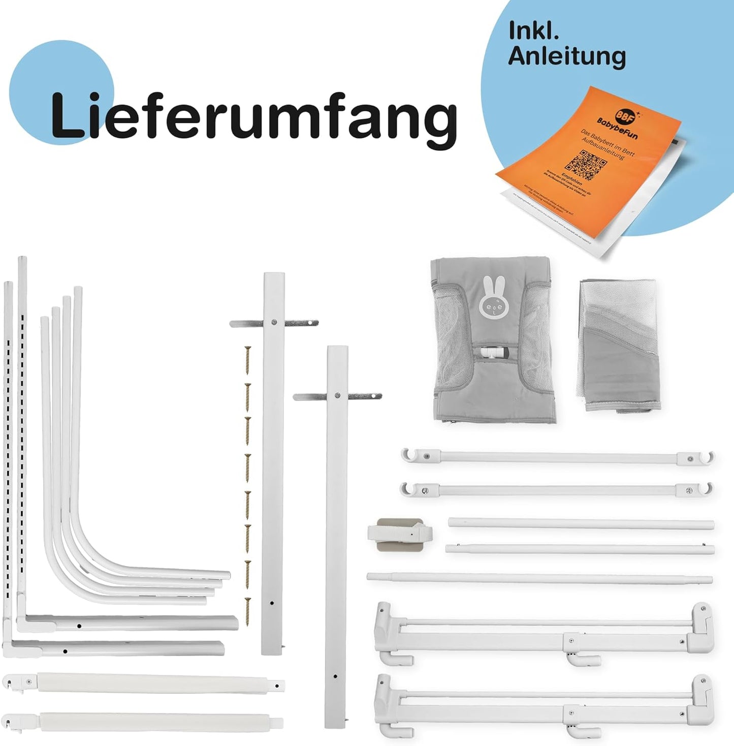 BabybeFun Lit de Bébé Co-Sleeper - 90x50 cm - Gris - Lit de Bébé sûr et confortable pour Boxspring et lit normal - Avec protection anti-retournement et protection anti-décrochage - Idéal pour l'allaitement