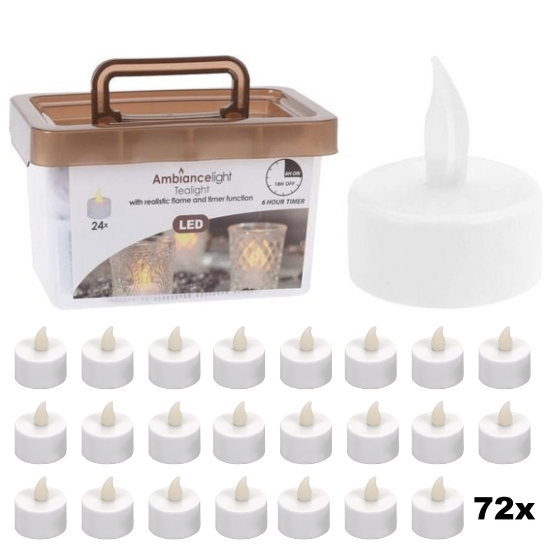 Theelichtjes LED - Box met 72 stuks INCLUSIEF batterij EN Timer