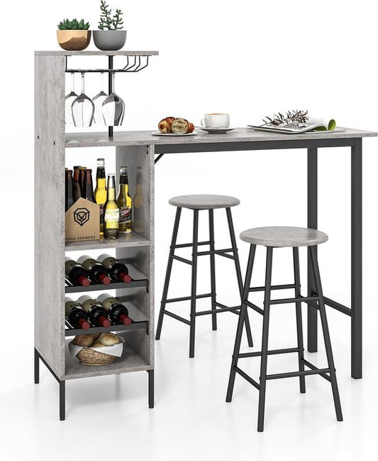 Table de bar industrielle pour 2 personnes avec porte-verres et porte-bouteilles - Idéal pour la cuisine, la salle à manger ou le salon