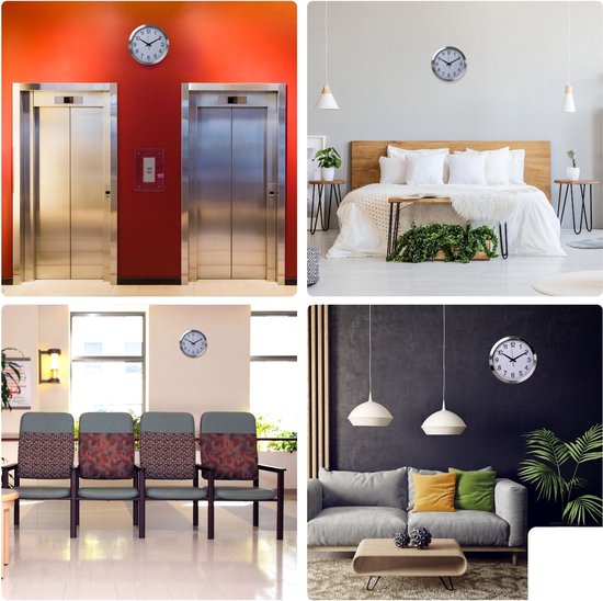 Horloge murale Perel 40 cm, analogique, avec synchronisation automatique de l'heure par DCF, grand cadran très lisible, cadre en aluminium argenté, salon, cuisine, bureau, salle d'attente