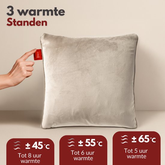 Coozie Rechargeable Heat Pillow - sans fil et filaire - 45-65°C - Velours - 45 x 45 cm - Beige - Oreiller électrique - Powerbank incluse - Jusqu'à 8 heures de chaleur