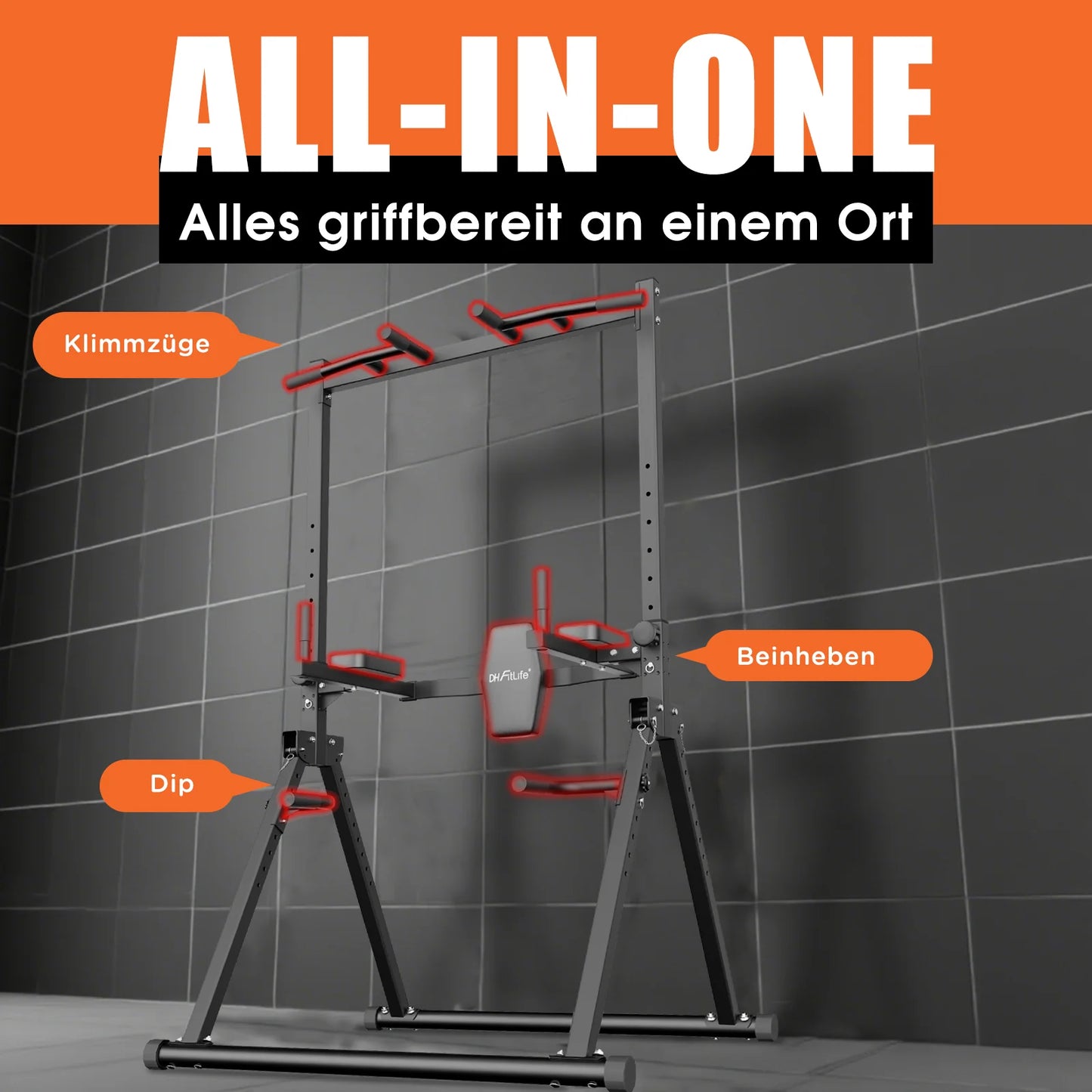 DH FitLife Power Tower pliable avec station de dips – Barre de traction autonome jusqu'à 150 kg pour salle de sport à domicile