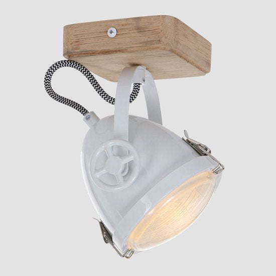 Spot de plafond Michelle Blanc - Orientable et inclinable - Bois et métal - Mexlite - 20 cm de hauteur, 11 cm de diamètre