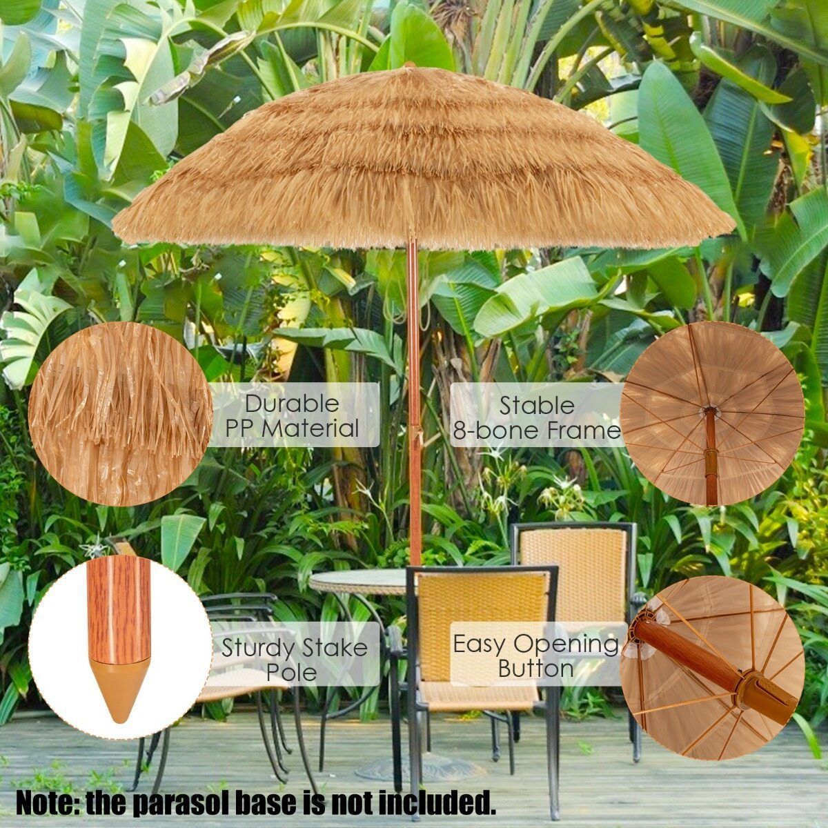 Ensemble de parasol Coast Hawaii - Parasol de plage inclinable - Aspect osier - Sac de transport inclus - 175 cm - Beige