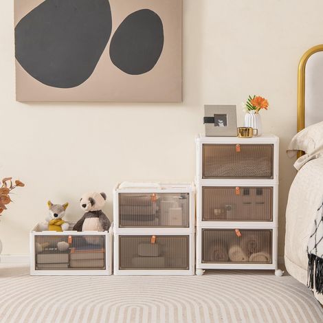 Boîtes de rangement pliables à roulettes - 40 x 37,5 x 123 cm - Portes magnétiques