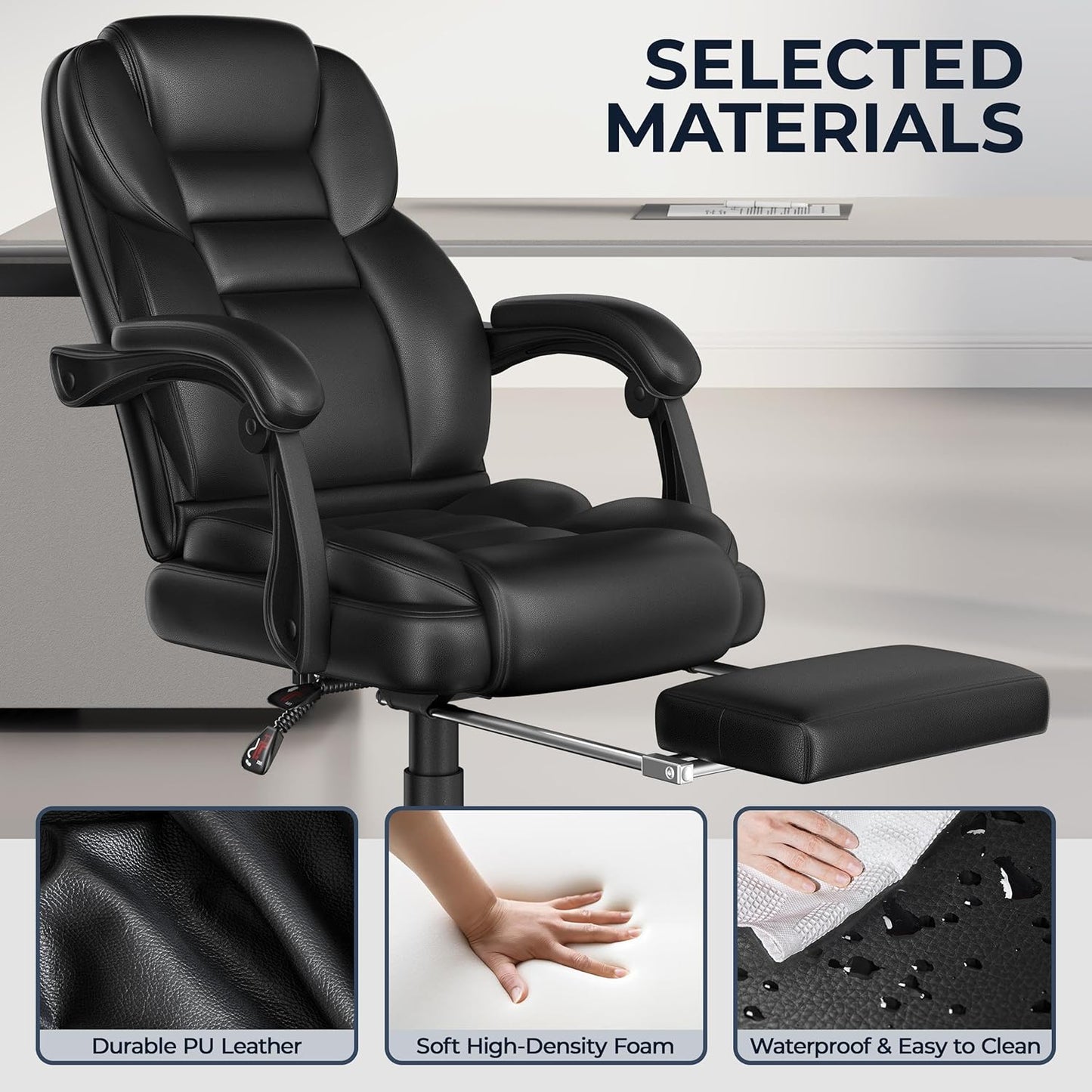 Fauteuil de direction ergonomique Yaheetech - Avec repose-pieds extensible - Dossier haut - Noir