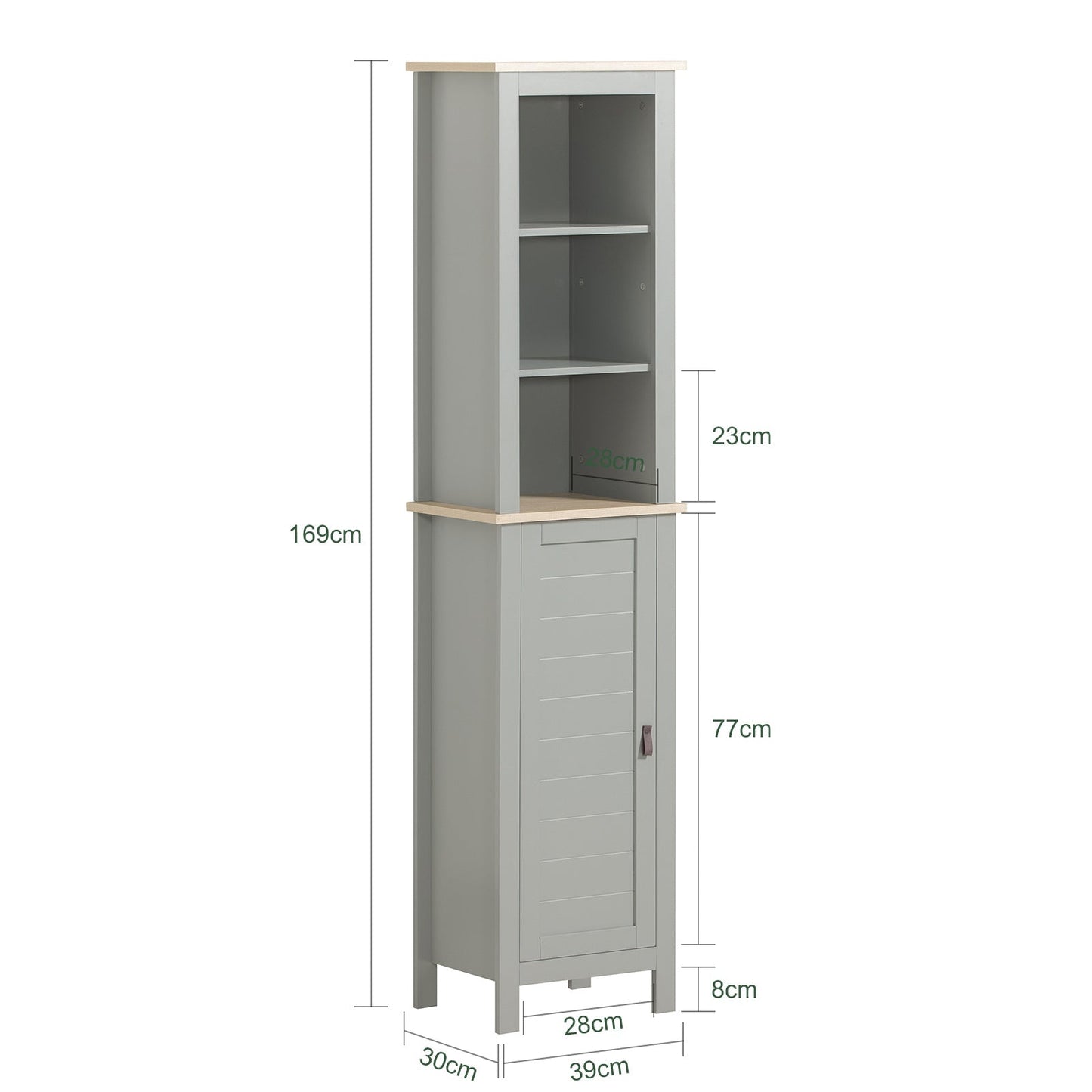 SoBuy Meuble colonne de salle de bain - 1 porte - 3 étagères - 39 x 30 x 169 cm - Gris