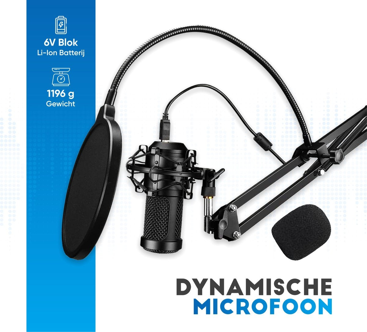 Microphone à condensateur avec bras - Gaming - Cardioïde - Microphone pour PC - USB - Avec support - Plop Cap - Filtre de bruit - Laptop - Streaming