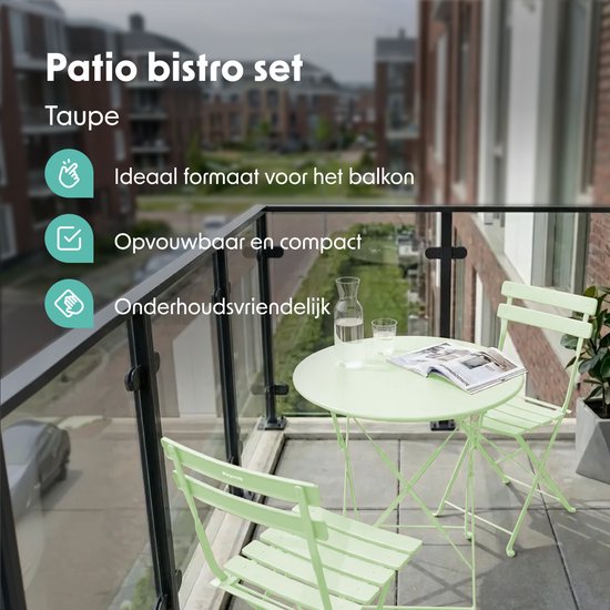 LifeGoods Ensemble bistro - Acier - 3 pièces - Ensemble de jardin - Pliant - Ensemble de balcon avec table - Résistant aux intempéries - Vert menthe