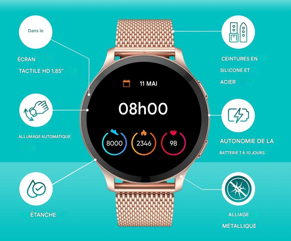 Montre de sport FITAGE, Smartwatch, Podomètre, Rose