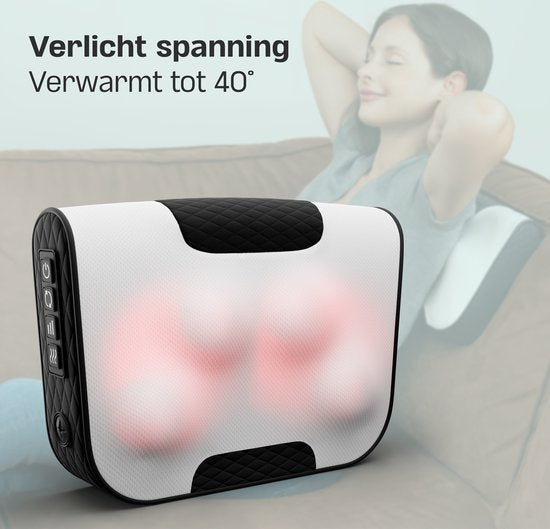 CozySense® Coussin de massage Shiatsu - Appareil de massage électrique et sans fil pour le cou et le dos - Fonction de chaleur - Rechargeable - Ergonomique - Blanc