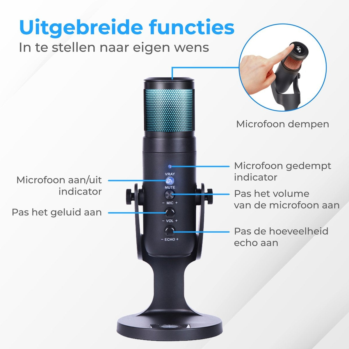 Nuvance - Microphone USB avec support - pour PC et Microphone de jeu - Microphone de streaming - RGB