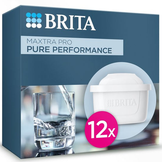 Cartouche filtrante BRITA MAXTRA PRO Pure Performance - 12 pièces - Cartouche filtrante d'origine pour carafes filtrantes BRITA - filtre les impuretés telles que les herbicides, les PFAS, le chlore, le calcaire et les métaux