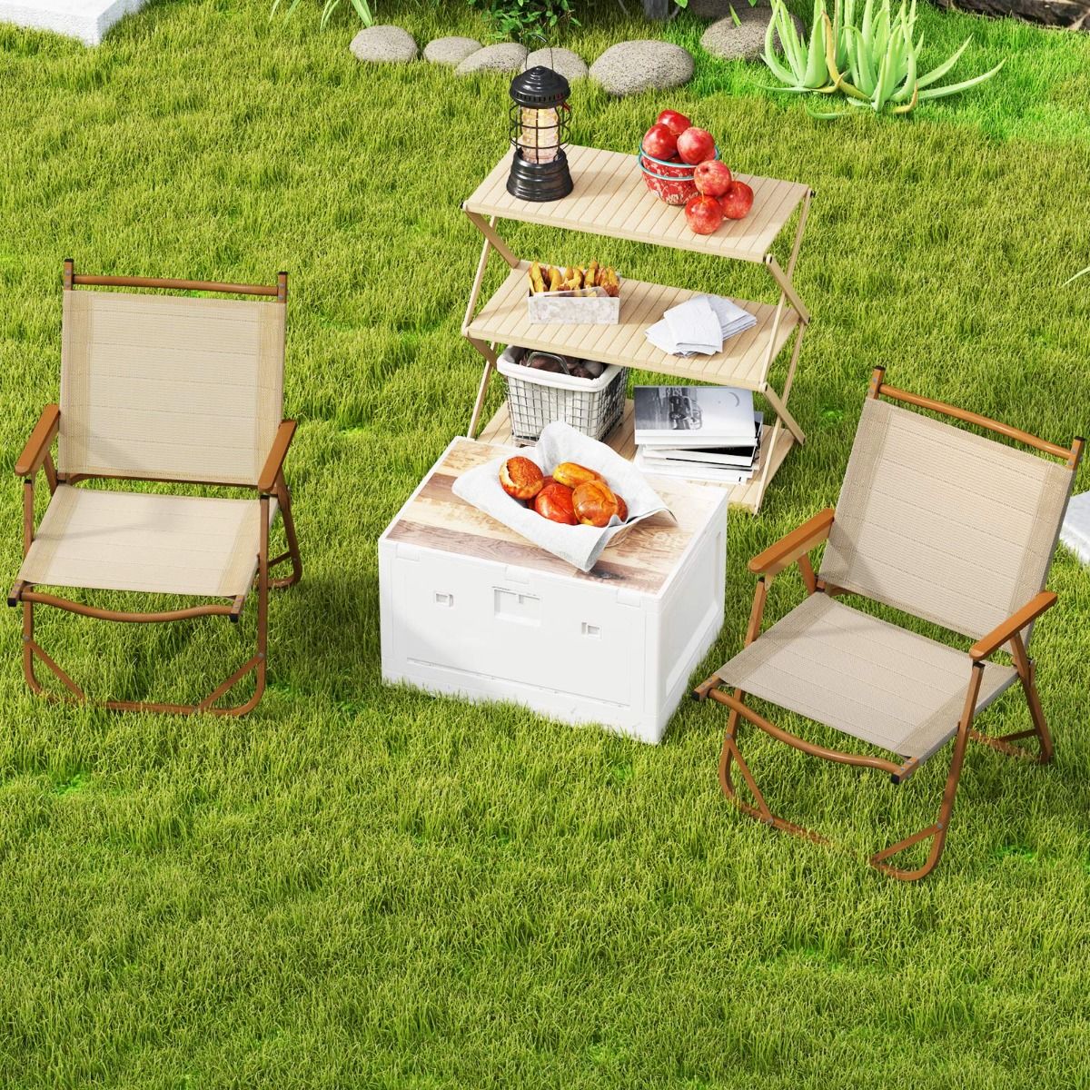 Lot de 2 chaises de camping pliantes Coast - Structure en aluminium légère - Conception ergonomique - Beige