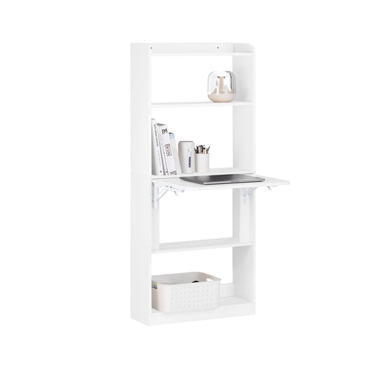SoBuy FWT92-H-W Table d'écriture et d'ordinateur pliable avec 5 étagères - blanc, 64 x 145 x 58 cm