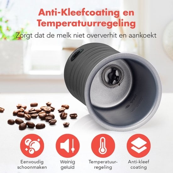 KitchenBrothers Mousseur à lait électrique - 4 en 1 - 240 ML - Mousseur à lait pratique - Anthracite