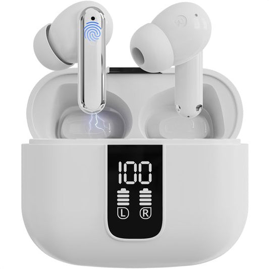 Strex Wireless Earphones - Active Noise Cancelling - LED Display - Wireless Bluetooth Earphones - Ecouteurs sans fil - Bluetooth 5.3 - White