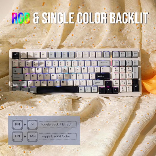 EPOMAKER x AULA F99 - Blanc/Bleu - Clavier mécanique sans fil - RGB - 100 % - QWERTY - Clavier gaming - Commutateurs Leobog Reaper