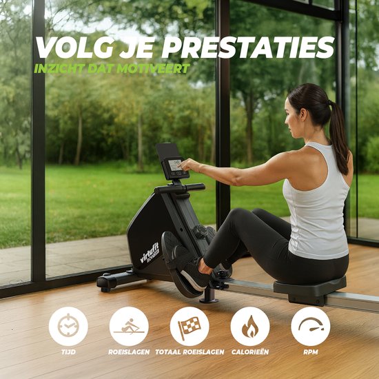 Rameur VirtuFit ROW200i - Pliable - 10 niveaux de résistance - Silencieux - Kinomap & FitShow - Écran LCD avec support pour tablette - Rameur d'intérieur - Rameur (ROW450)