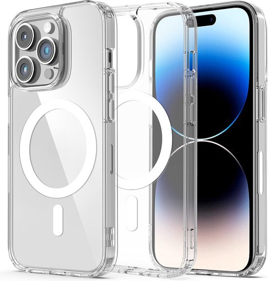 Podec Magsafe Case Suitable for iPhone 14 Pro Max - With 3x Screen Protector + 3x Camera Protector - Magnetic with Ring Transparent - Phone Case Transparent Case