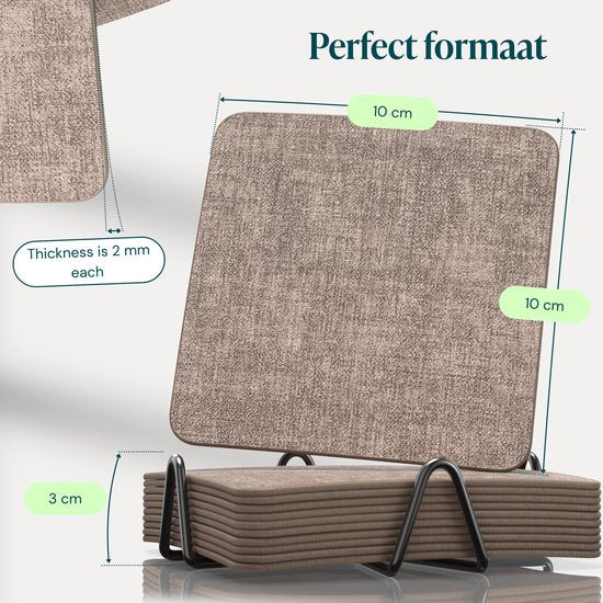 Sous-verres en simili cuir Castagnola – Sous-verres pour verres – Sous-verres design avec support – Lot de sous-verres en cuir avec support métallique – Cuir – Lot de 10 – Marron chiné – 10 x 10 cm