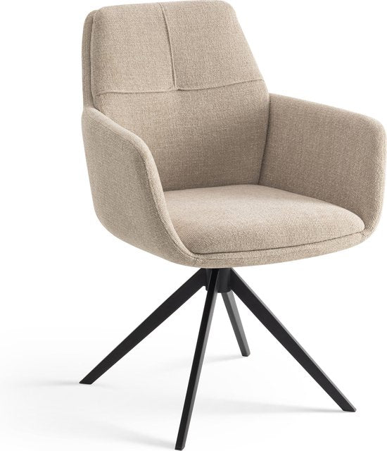 Furnihaus Chaise de salle à manger pivotante Milou avec accoudoir Beige
