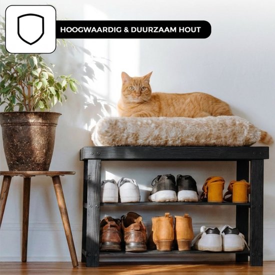 Bayt Rangement des chaussures - Armoire à chaussures - Banc à chaussures - Bois - Noir - 28 x 45 x 70 cm