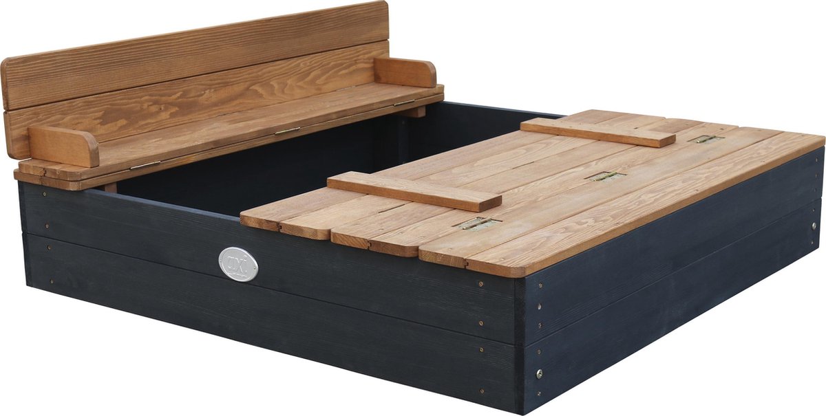 Bac à sable en bois AXI Ella 100 x 95 x 20 cm - Anthracite/Marron - Avec couvercle et 2 bancs - Bois de pruche certifié FSC